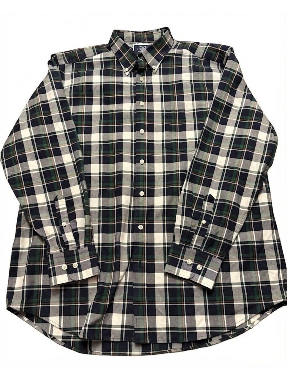 Charles Tyrwhitt Men's XL Green Navy Plaid Button Down Shirt Classic Fit Cotton